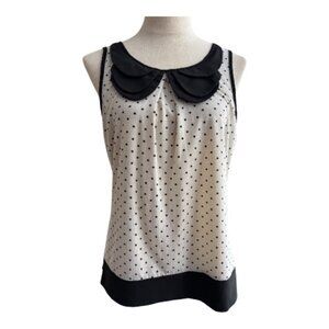 Six Degrees Polka Dot Sleeveless Blouse Black White Peter Pan Collar - M(2503-1)